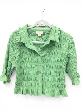 Anthropologie Maeve Mint Green Smocked Neck Blouse